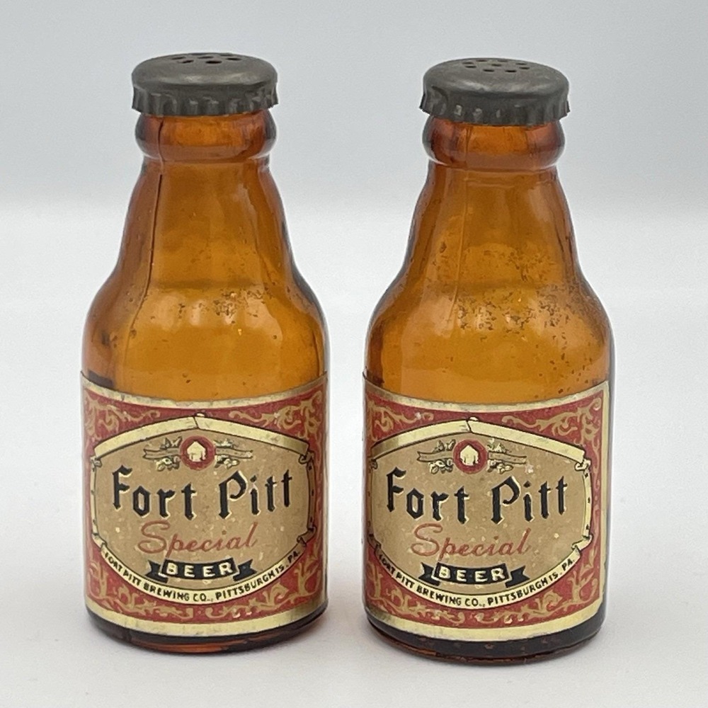 Vintage Fort Pitt Special Beer Amber Glass Salt & Pepper S&P Shakers